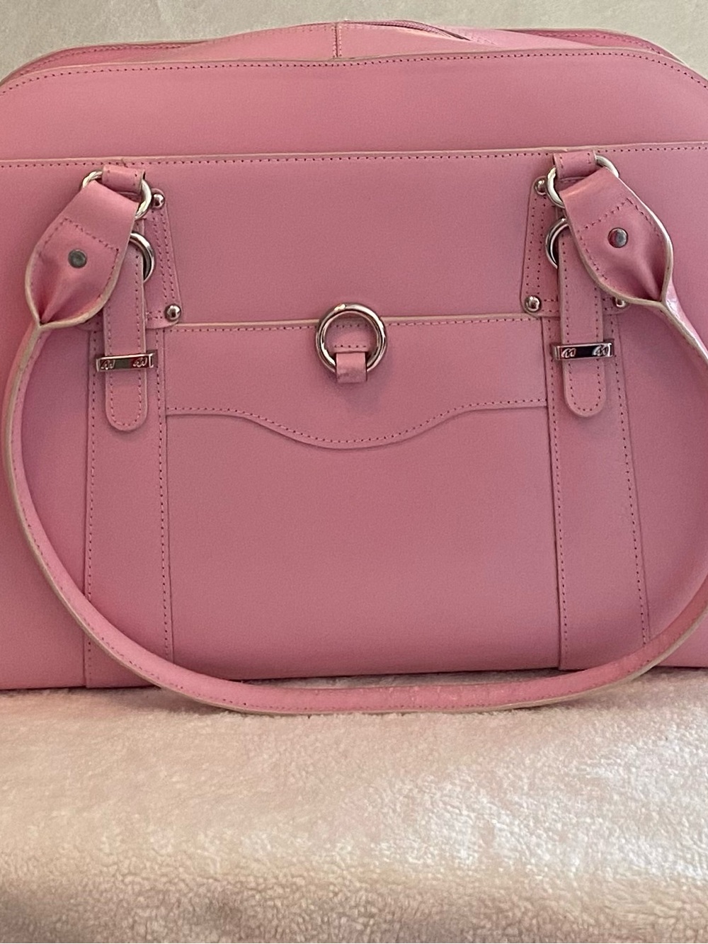 Structured Pink Computer Tote with Signature Ring Accent